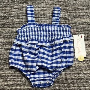 Cat & Jack Blue and White Plaid Baby Romper Newborn